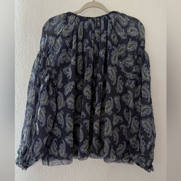 Unsubscribe Blue Paisley Women's Top 100% Silk Long Sleeve Size 12 - Picture 15 of 15